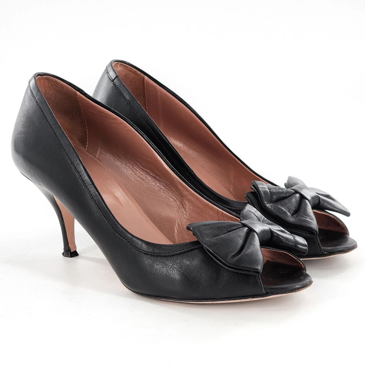 Valentino peep toe bow best sale pumps