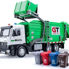 Garbage Truck Toys Metal Cab, Realistic Trash Truck Toys with Lights and Sounds