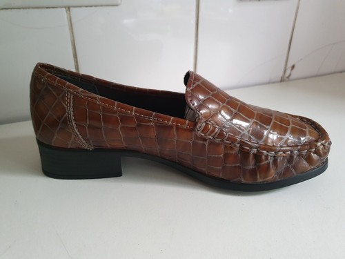 RIEKER DESIGNER UK 4 EU 37 WOMENS TAUPE CROC PATENT LEATHER FLAT LOAFERS SHOES - Picture 8 of 14