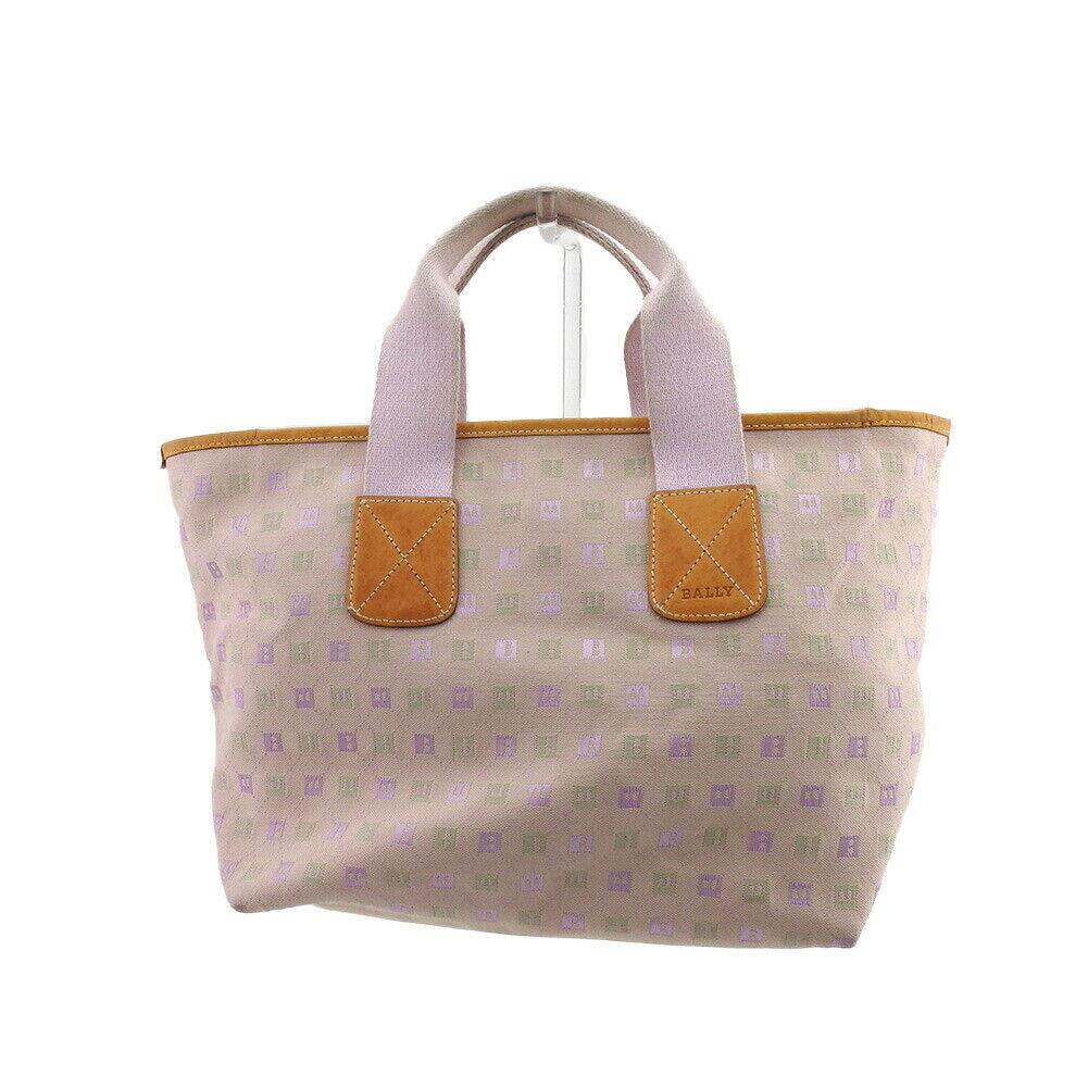 BALLY tote bag B mark pattern Pink beige canvas x leather BALLY tote bag B mark pattern Pink beige canvas x leather