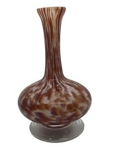 Murano Style Stretched Brown White Cristal Glass Vase made in italy 8  x5  