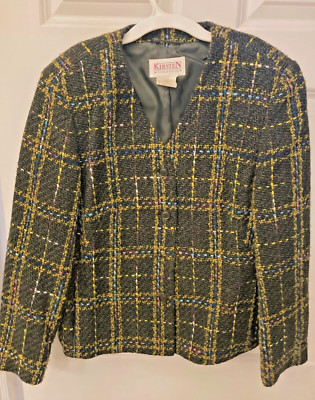 Kirsten Mode Design Wool Blend Tweed Jacket Classic Brown  3 Buttons Size 14