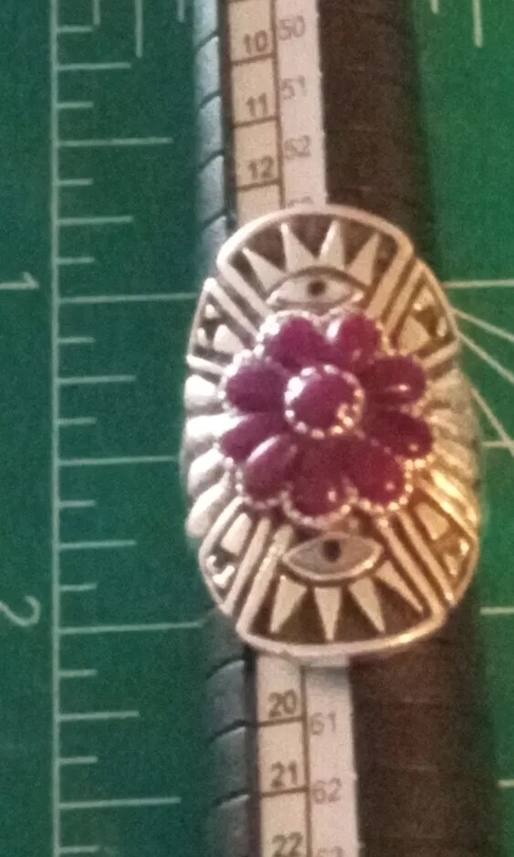 Anello a grappolo a forma di fiore di ametista argento sterling taglia  con simbolo occhio 925