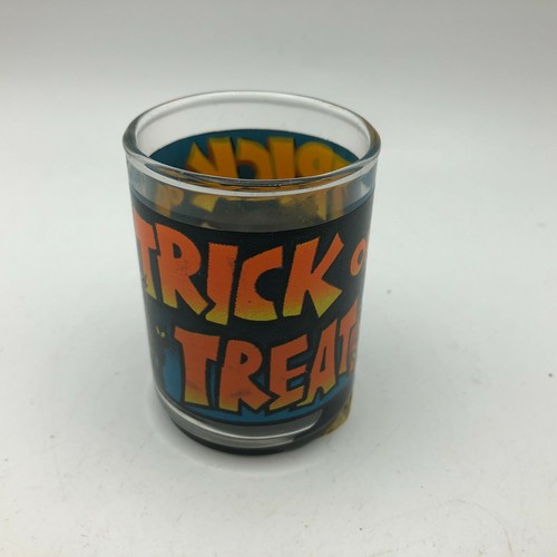 Vintage Halloween Trick Or Treat Votive Candle Used USA Black Cat Pumpkin  C8  - Picture 1 of 12