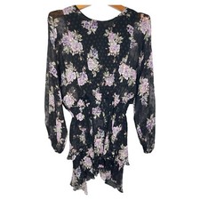 LOVE SHACK FANCY Dress Women Size Medium Black Floral Kaia Semi Sheer Silk Blend