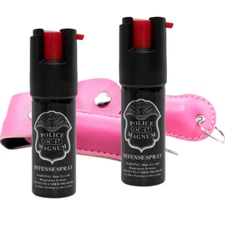 Police Magnum 2 Pck .50oz Pink Pepper Spray Keychain Holster Self Defense Safety