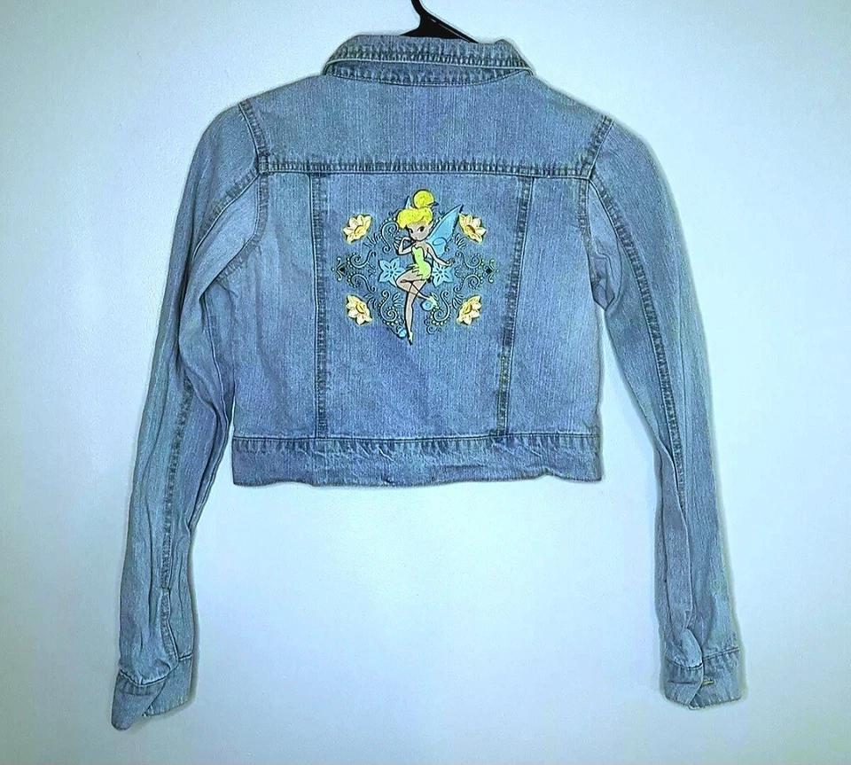 MARAVILLOSO MUNDO DE DISNEY Campanilla Niñas Talla S Chaqueta Denim Recortada Bordada Foto 4 de 4