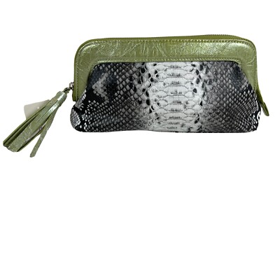 Lane Bryant Python White Black Pouch Clutch Bag Lime Green Tassel Lined New NWT