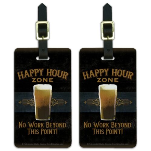 Happy Hour Zone No Work Beyond This Point Beer Luggage ID Tags Cards Set of 2 - Picture 1 of 4