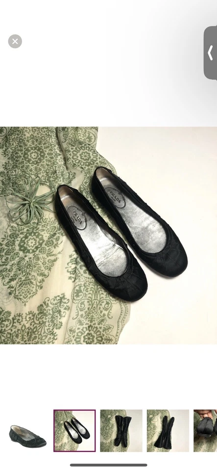 Zapatos planos de ballet Prada satinados plisados negros sin cordones para mujer talla 36 EE. UU. 6 Foto 2 de 4