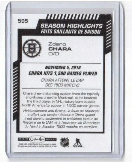 2020-21 O Pee Chee Season Highlights Card # 595 Zdeno Chara Boston Bruins (SP) - Image 2 of 2