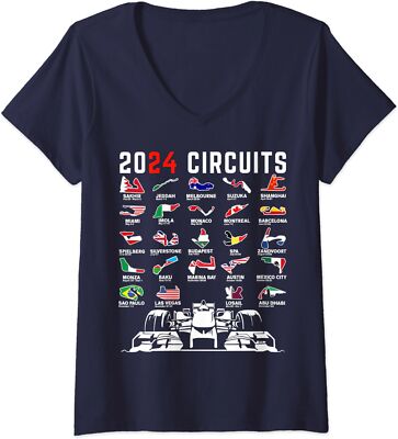2024 Formula Racing Track Formula Race Formula Car Ladies' V-Neck Tshirt