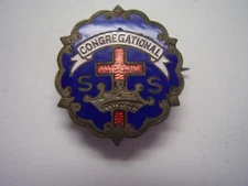 Vintage Sunday School Metal Pinback Congregational Red Cross and Crown