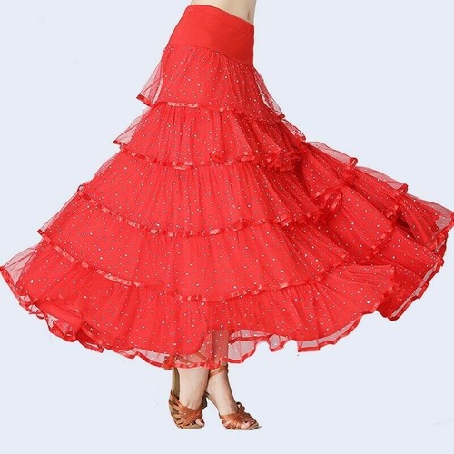 Femme Salle de Bal Jupe Moderne Danse Robe Tutu Sequin Valse Tango Latin - Photo 16/17