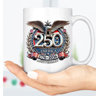 America 250 Years Semiquincentennial Mug, Patriotic USA 1776 2026 Coffee Mug 