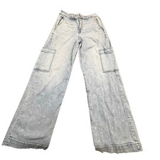 American Eagle Super High Rise Baggy Wide Leg Cargo Jeans Light Wash Women 2