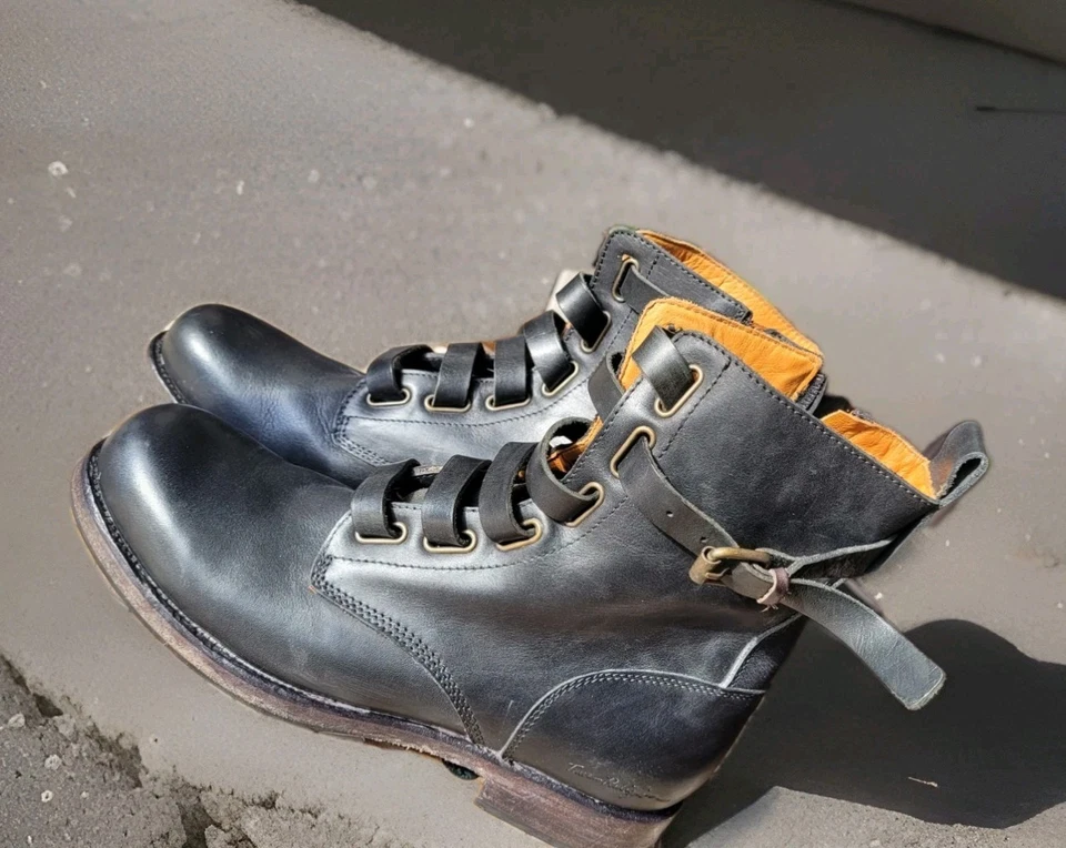 Vintage 90s TRUE RELIGION MADE IN ITALY LEATHER STRAP& ZIP COMBAT BOOTS SZ 43-9 - Bild 4 von 4