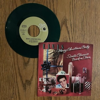 ELVIS PRESLEY - MERRY CHRISTMAS BABY, RCA, 45 RPM, GREEN VINYL W/ PS, 1985, MINT