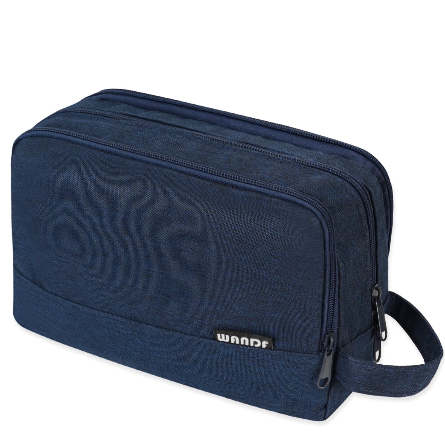 Men's Water-Resistant Denim Hanging Toiletry Bag in Navy Blue-image