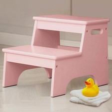 Pink Girls Toddler 2 Step Stool Toilet Potty Training Handles Bathroom Sink