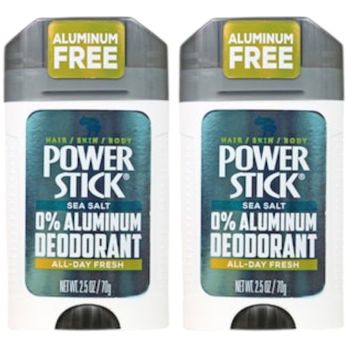Power Stick Meersalz 0 % Aluminium ganztägig frisches Deodorant, 2,5 Unzen (2 Stück) - Bild 1 von 2