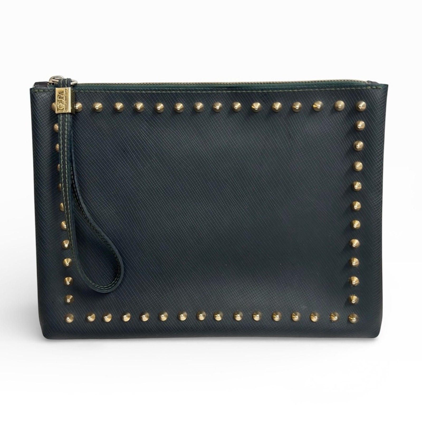 GUM Gianni Chiarini Studded Italian Wristlet Clutch Green Bag Italy
