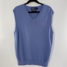 Polo Ralph Lauren Pima Cotton Sweater Vest Mens Large Blue Italian Yarn V Neck