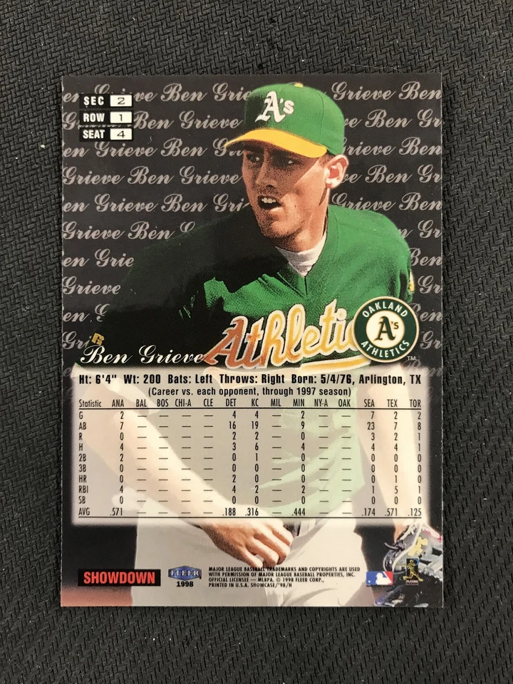 1998 Flair Showcase #4 Ben Grieve Oakland Athletics - Image 2 of 2