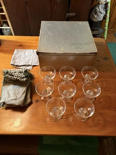 Steuben Teardrop Baluster Sherbert champagne Vintage Set Of 8 Crystal Glasses 4”