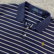 Polo Ralph Lauren Mens Polo Shirt XL Navy Blue Striped Short Sleeve Classic Fit