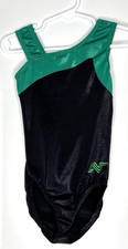 Alpha Factor Gymnastics Leotard Child Intermediate Black Green Fine Foil