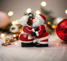 Ceramic Interracial Santa Claus and Mrs. Claus Salt and Pepper Shakers, Gift for