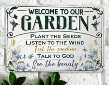 NEW Beautiful Welcome To Our Garden Metal Sign