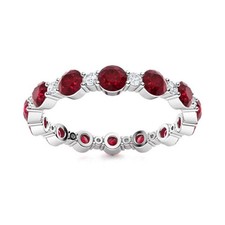 925 Sterling Silver 4MM Round Shape Ruby Full Eternity Band Ring For Women