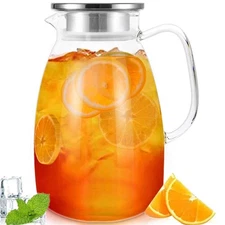 Glass Pitcher with Lid,68 oz Water Pitcher Hot Cold Drinks,Glass Water Pitcher