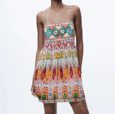 Zara Sundress XL Square Neck Geometric Multicolor Strappy Woven Viscose