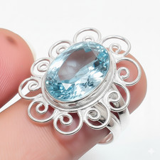 Aquamarine Gemstone Handmade 925 Sterling Silver Jewelry All Size Ring For Gift
