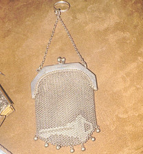 Vintage sterling Silver Metal Mesh Coin Purse with Chain Handle  Clasp