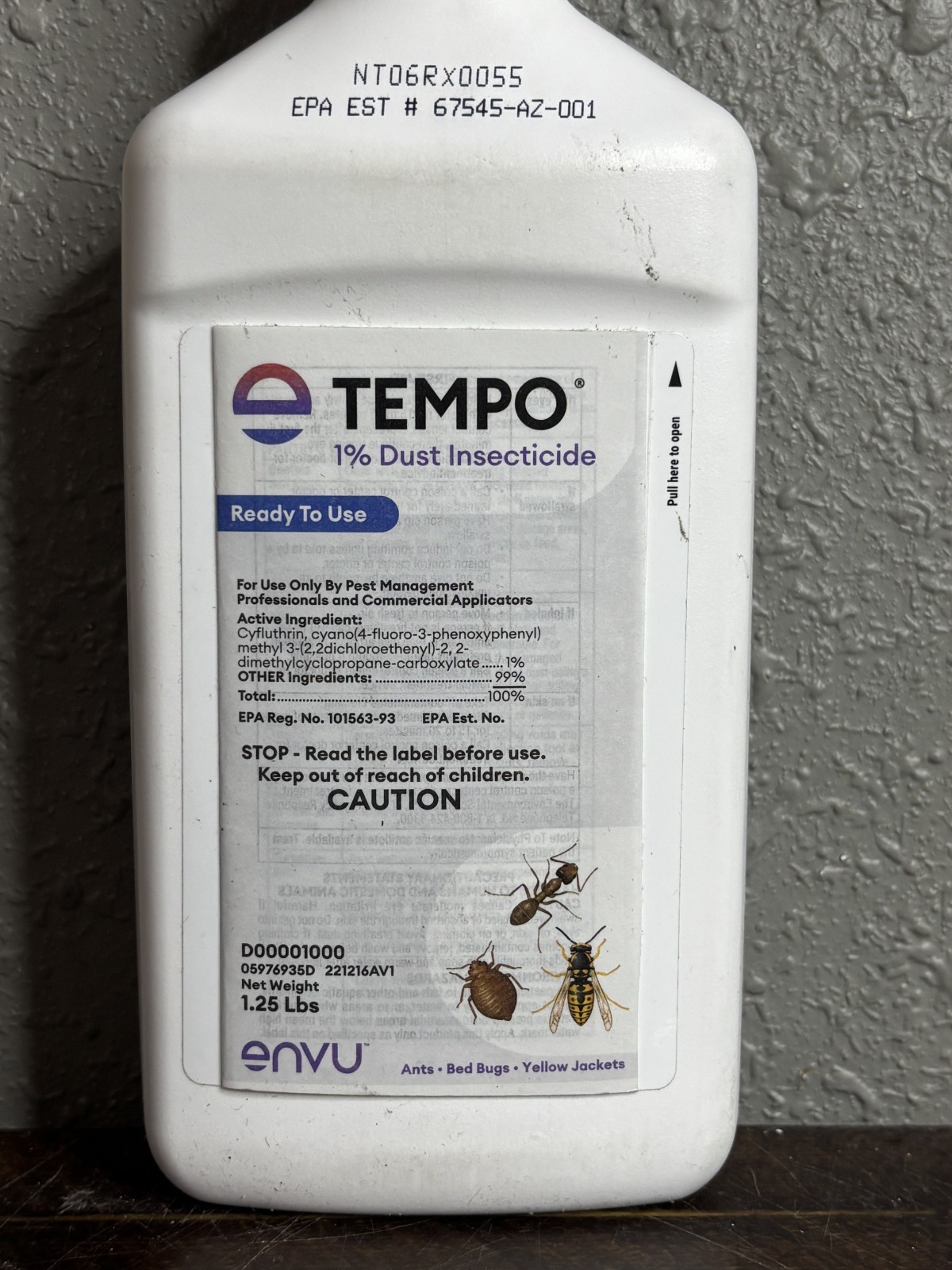 Tempo 1% Dust Insecticide Ready to Use 1.25 lb Envu EPA Reg 101563-93