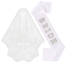 3Pcs/Set Pearl Crystal Bride to Be Sash Headband and Veil for Bridal Shower Wedd