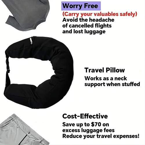 Black Multifunctional Neck Pillow Crossbody Bag, Unisex Student Travel Pack - Picture 4 of 6