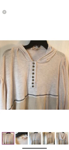 OFF WHITE Pullover POL misto cotone panna waffle felpa con cappuccio donna media oversize