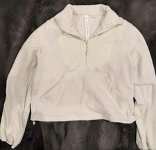 Women's Lululemon White Fleece 1/4 Zip Pullover Sweatshirt Pockets Mock Neck 6