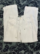 Lauren Ralph Lauren White 100 Linen Wide Leg Drawstring Elastic Waist Pants