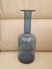 Vintage Holmegaard Otto Brauer blue Colour Glass Gulvase Gul Vase