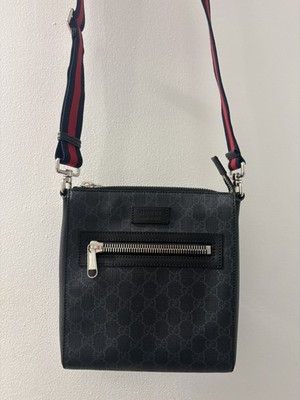 GUCCI GG SUPREME MONOGRAM WEB SMALL FLAT MEN'S MESSENGER CROSSBODY B (EPJ028493)