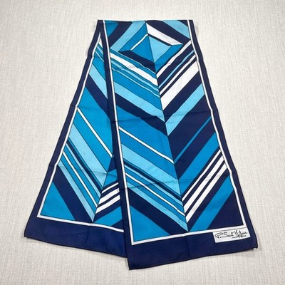 VIntage P. Saint Hilaire Paris Blue Scarf Modernist Geometric Chevron Designer