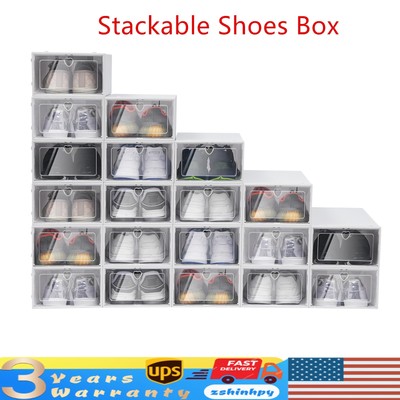 20pcs Stackable Shoe Storage Box Durable Plastic Sneaker Display Case Organizer