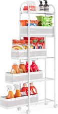 Slim 5-Tier Metal Rolling Storage Cart Utility Trolley with Drawer