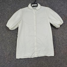 Nasty Gal Collection Shirt Womens 0 White Puff Sleeve Cotton Button Up Top